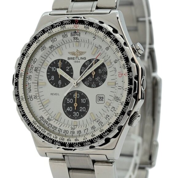 Breitling 42mm Men's Navitimer Jupiter Pilot Reveil White Dial Watch - Picture 2 of 7